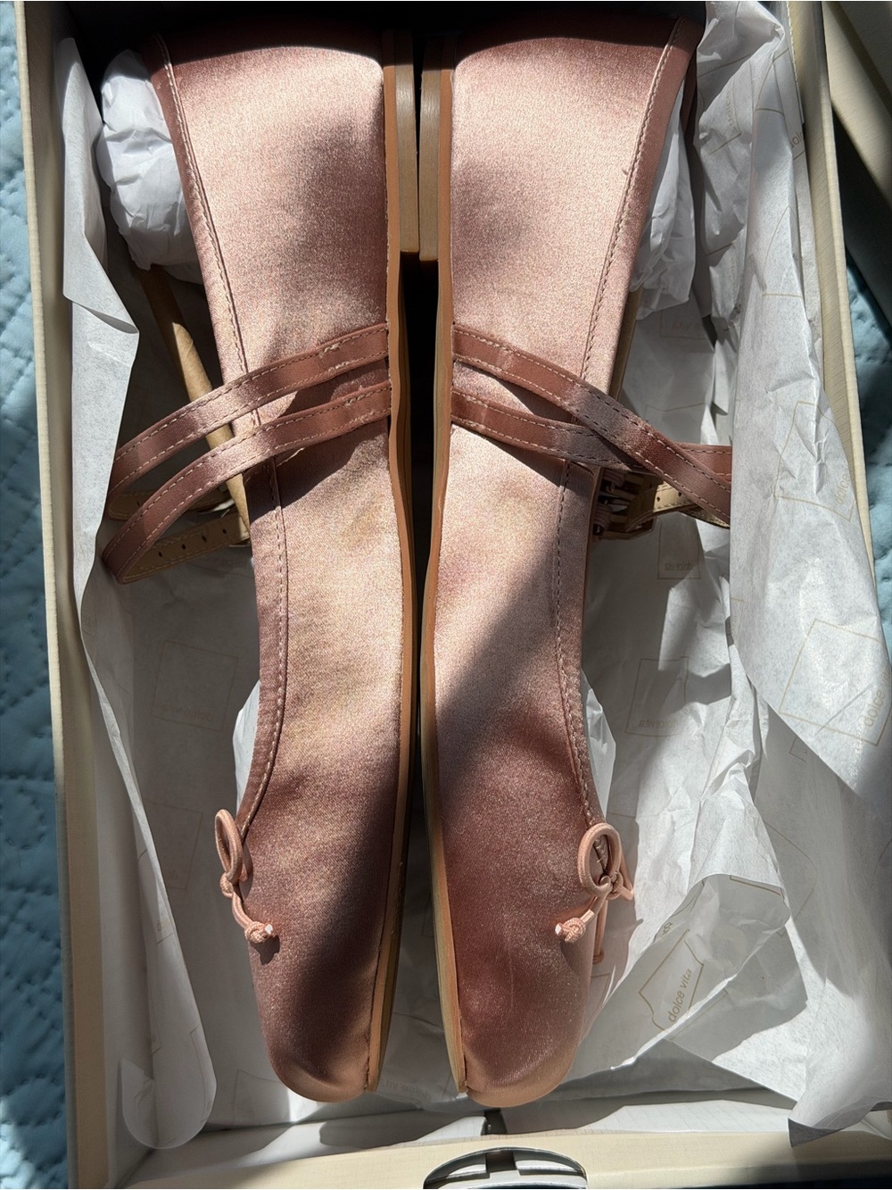Dolce Vita Rose Gold Satin Mary Jane Flats with Bow - Picture 3 of 5